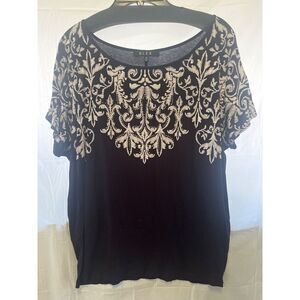 B.L.E.U. embroidered black tunic top sz m